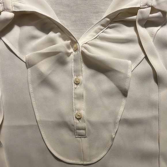 LOFT ruffle tie neck mixed media shell - Picture 3 of 4